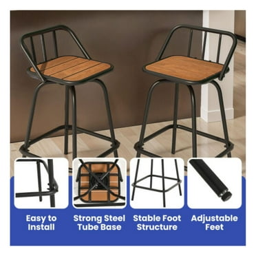 JTAOT 24" 2 PCS Bar Stool Swivel 360° Rotation Outdoor Counter Height Chair Waterproof