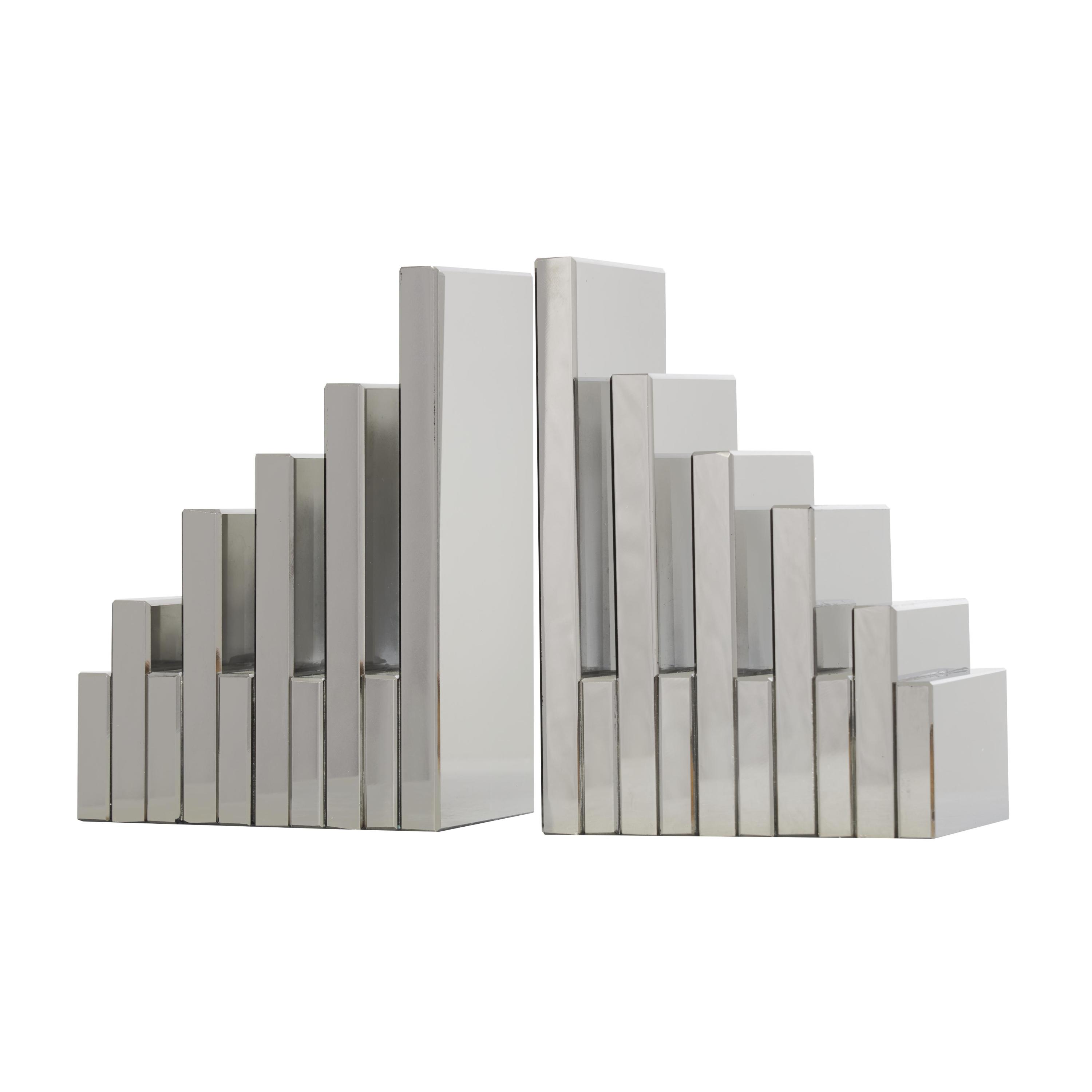 DecMode 4" Pyramid Geometric Silver Crystal Bookends (Set of 2)