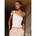 thumbnail image 4 of Women's One Shoulder Asymmetric Strapless Tube Fitted Y2k Tank Going Out Outfit Top White L, 4 of 9