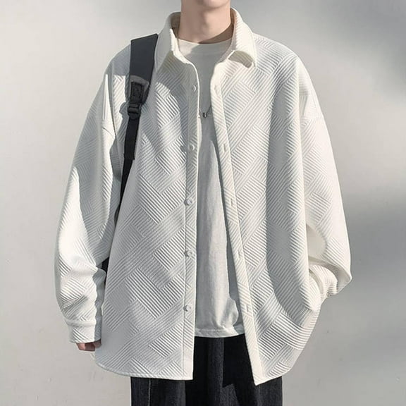 dzxyzu Men's Shirts Jacket Coat Sherpa Bomber Casual Long Sleeve Winter Overshirt Solid Color Button Loose Plus Size Lapel Workwear Outwear Tops 2024 Winter Saving