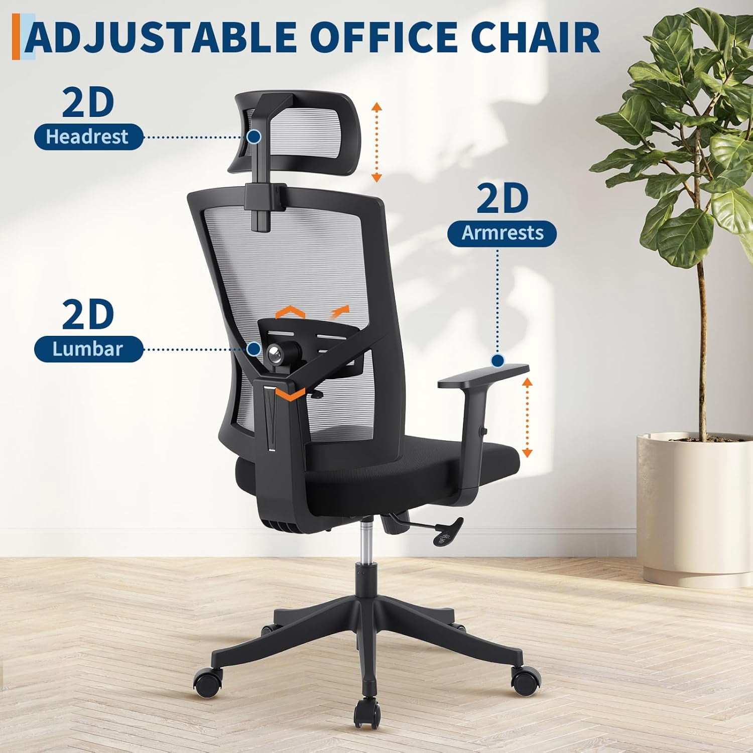 Rugerasy High Back Mesh Office Chair,Ergonomic Desk Chair Reclining,Full Ergonomic Support,Space-Saving Flip-Up Arms,Adjustable Headrest & Recline for Gaming,Black + Gray