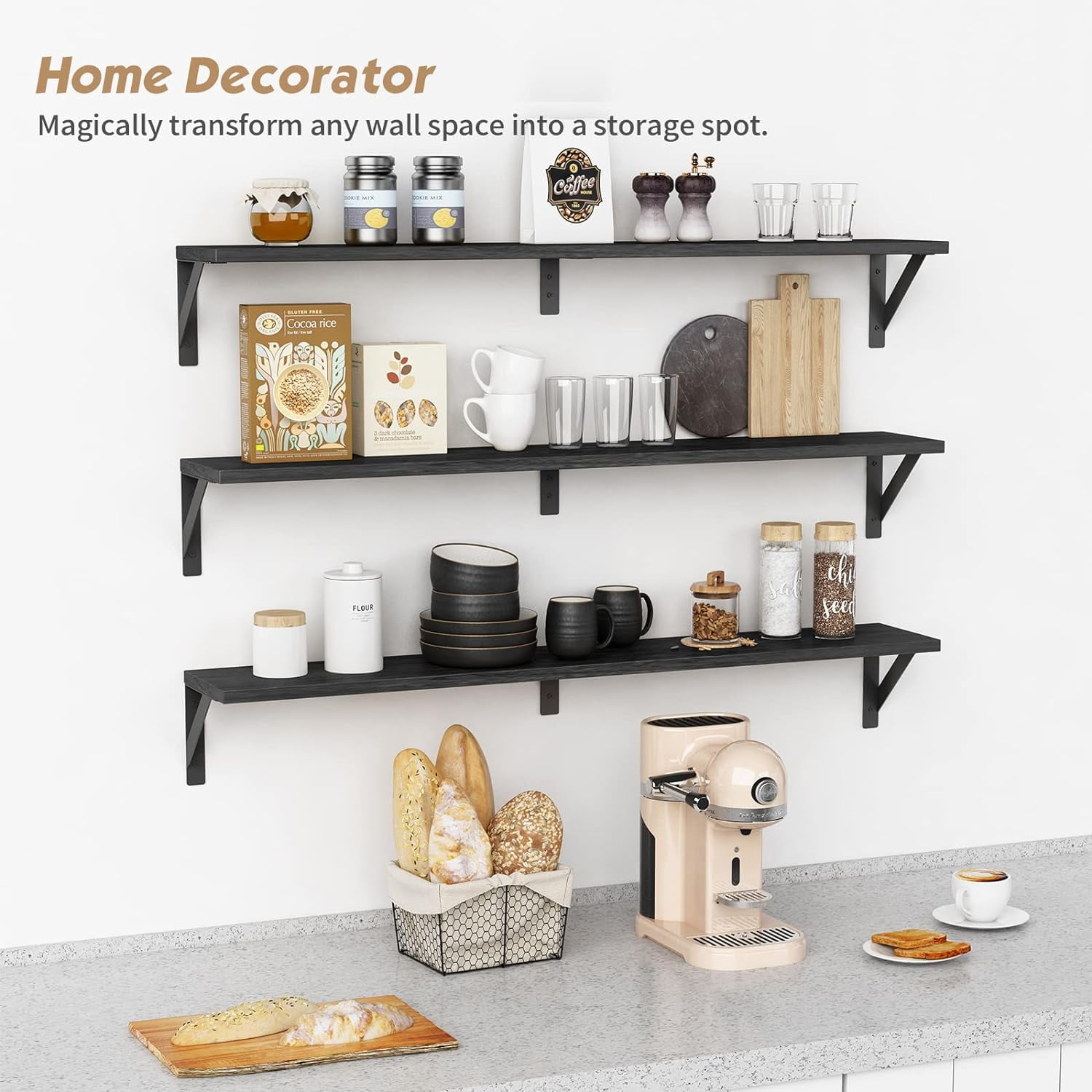 Floating Shelves 36 Inches Long 8 in Deep Set of 3, Large Wall Shelf for Bedroom Books, Heavy Duty Wide Wall Shelving for Living Room Office Kitchen Closet Organizers and Storage