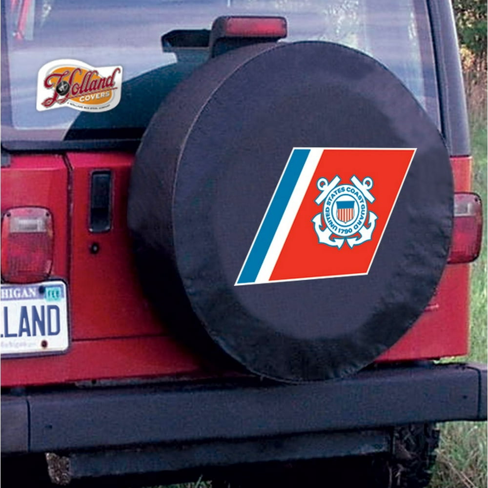 United States Coast Guard Tire Cover on Black Vinyl Size H2 35 x 12.