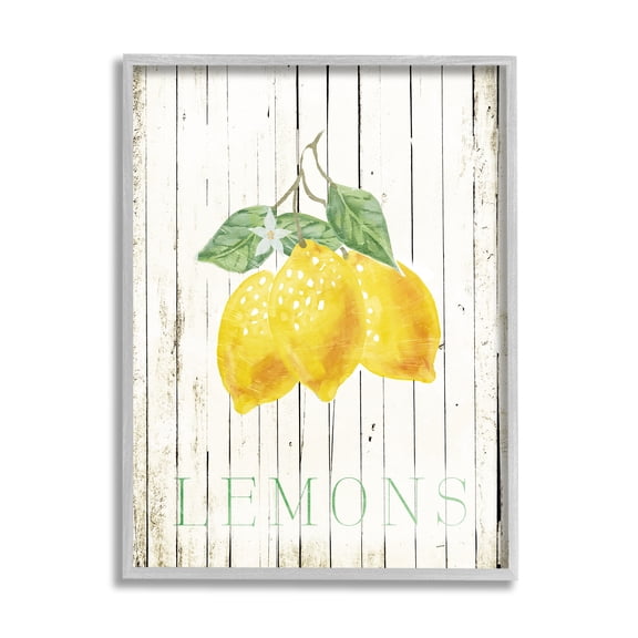 Stupell Rustic Lemons Country Patterned Food & Beverage Painting Gray Framed Art Print Wall Art