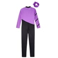 thumbnail image 6 of YONGHS Kids Girls Dance Unitards Jumpsuit Long Sleeve Gymnastics Bodysuit with Hair Tie Purple 16, 6 of 7