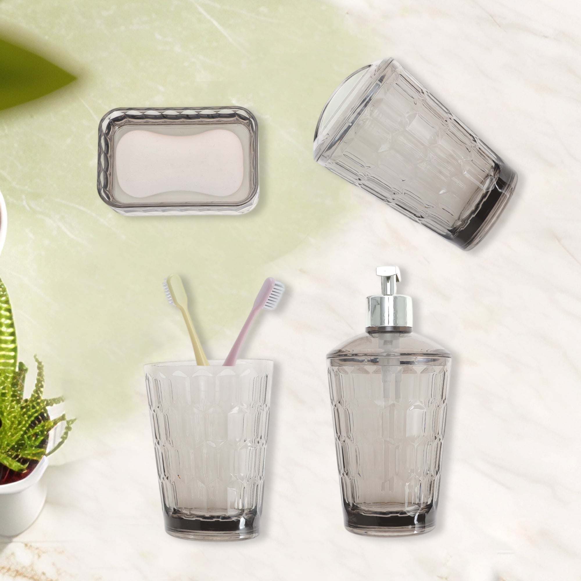 Unique Bargains 4Pcs Transparent Bathroom Accessories Set Gray