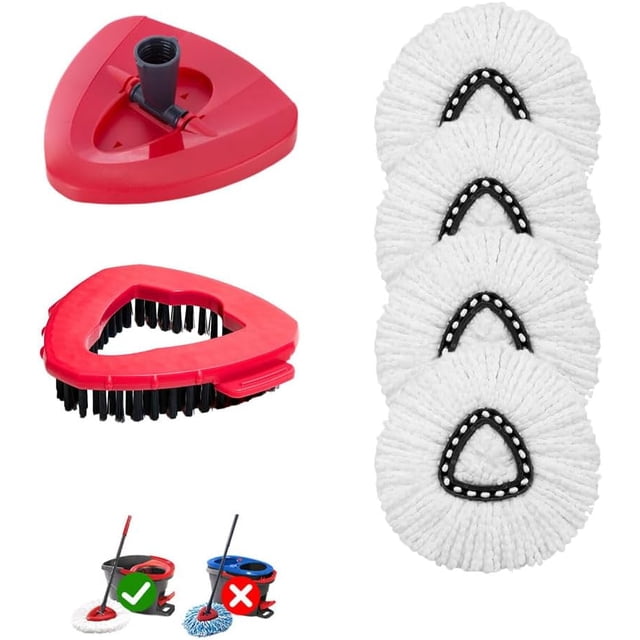 Shiyou Recharges de Tête de Vadrouille Rotative pour Vileda avec 1 Tête de Base et 1 Tête de Brosse à Récurer, Remplacement Facile de Vadrouille, Têtes de Vadrouille en Microfibre Réutilisables