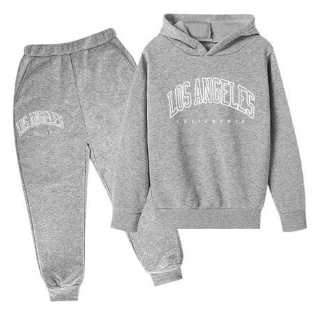 Hienoo Big Boys Hoodie Set Los Angeles Print Hoodie Sweatpants Outfits 2Pcs Sweatsuits
