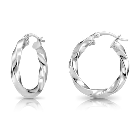 Tilo Jewelry 925 Sterling Silver Twisted Round Hoop Earrings, 4mm Tube (25mm) for Women & Unisex