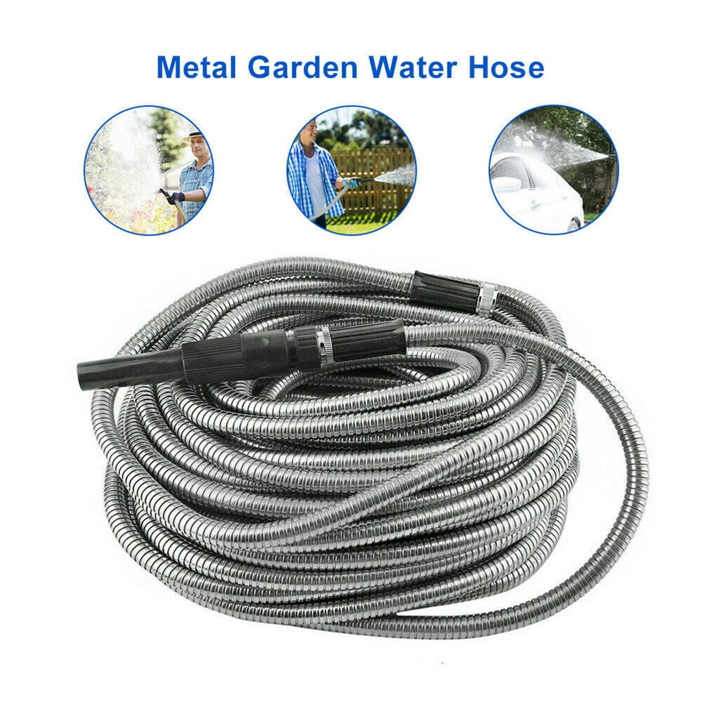 100Ft Stainless Steel Lightweight Garden Water Hose Metal Watering Hose