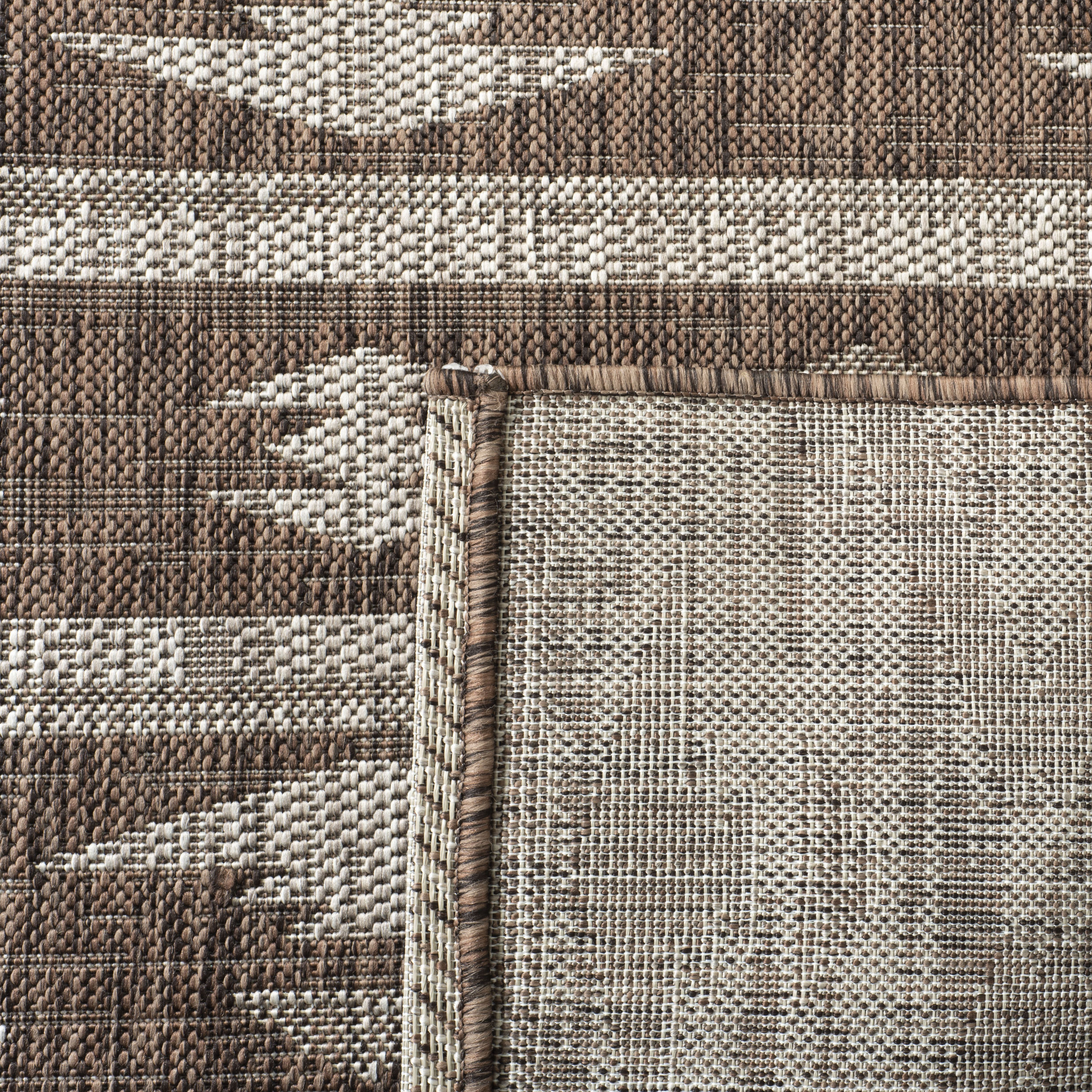SAFAVIEH Courtyard April Geometric Indoor/Outdoor Area Rug, Brown/Ivory, 6'7" x 9'6"