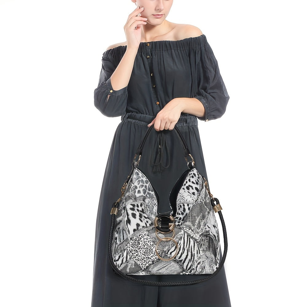 Capamaster Vintage Leopard Print Hobo Bag Retro Large Capacity Women's Fashion Handbag Shoulder Bag & Tote Purse(Silver)