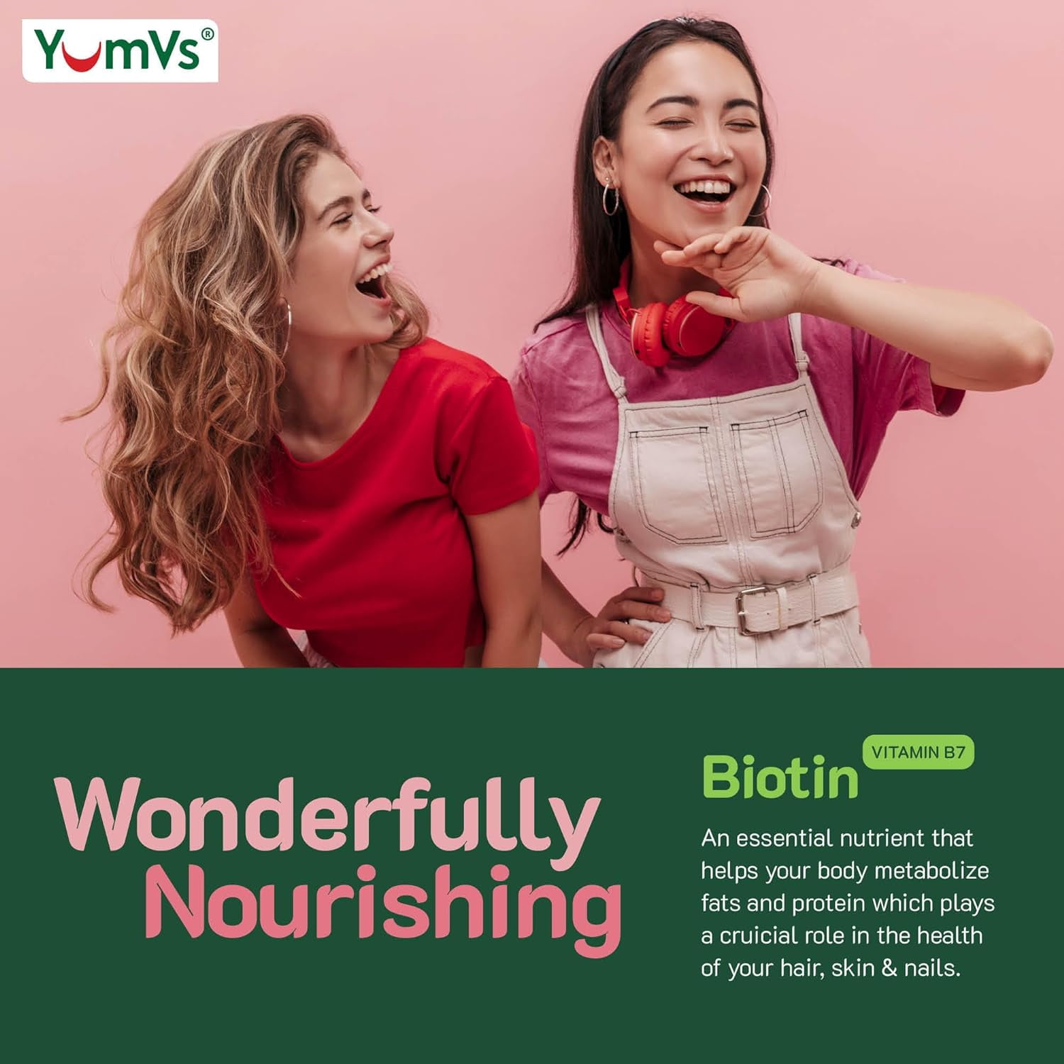 YUM-V's Biotin Gummies for Hair, Skin, and Nails in Luscious Raspberry Flavor, 5000mcg in 2 Gummies at 2500mcg Each, 2-Pack at 60 Pcs/Pack