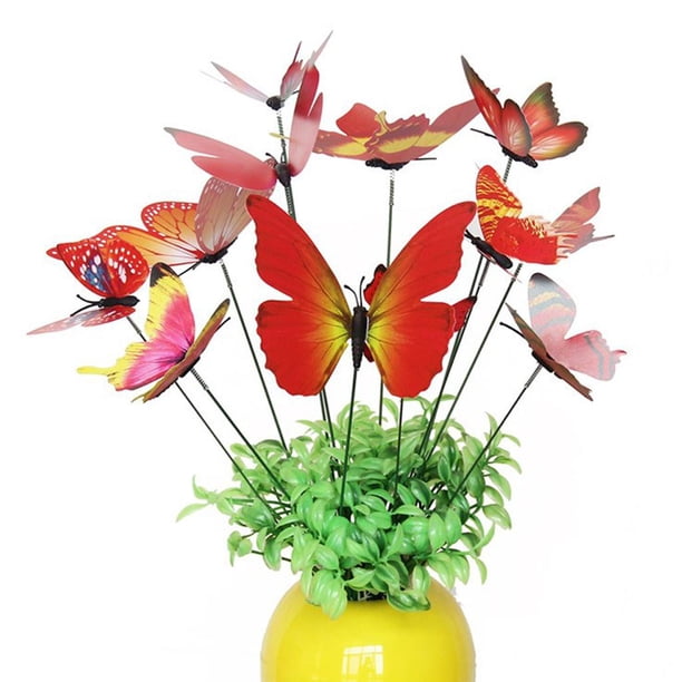 12 Piezas de Decoración de Jardín de Mariposas Plástico Re sta + Herramienta de Artesanía de Jardín de Bricolaje de Metal rojo