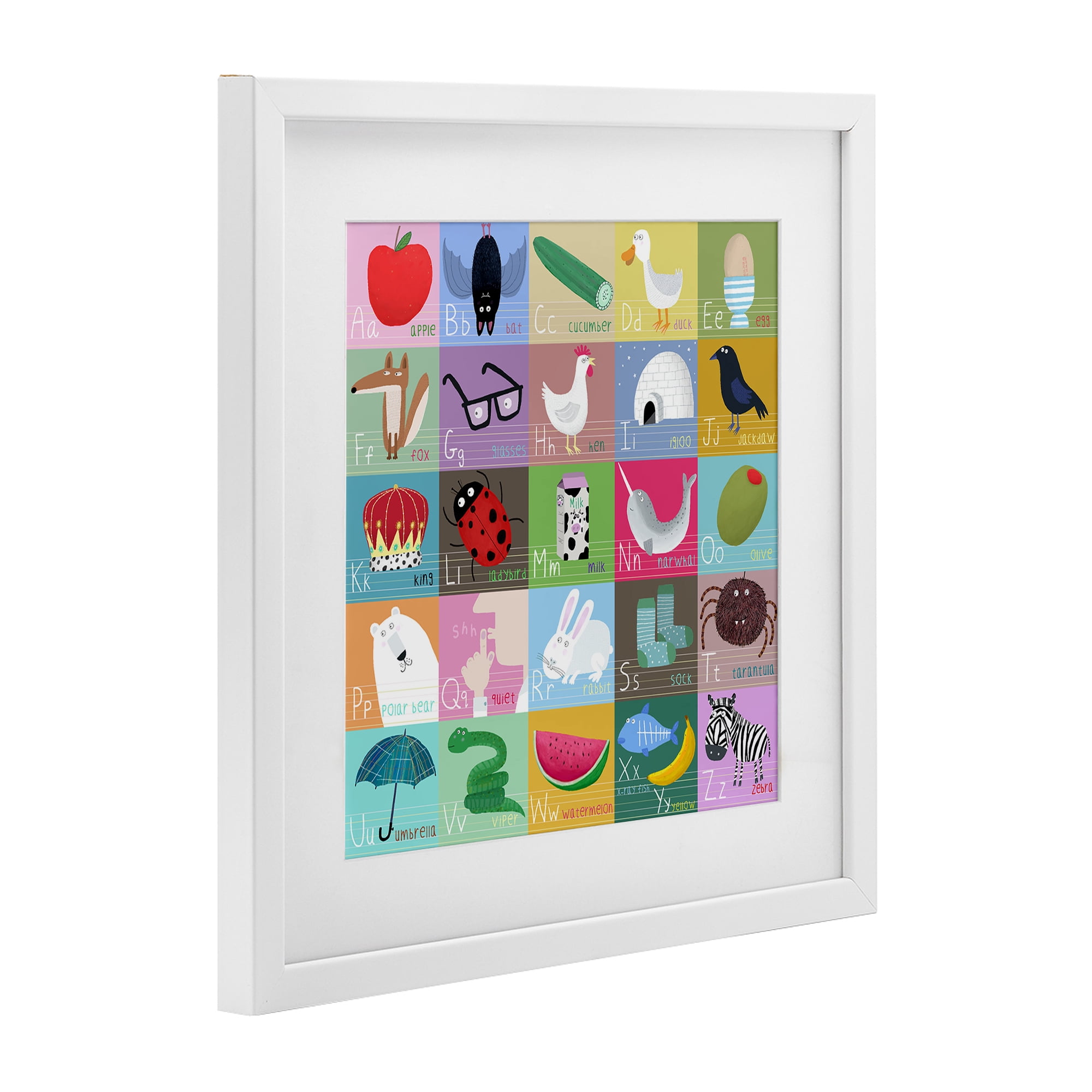 Stupell Industries Alphabet Learning First Words White Framed Print Under Glass, design by Carla Daly