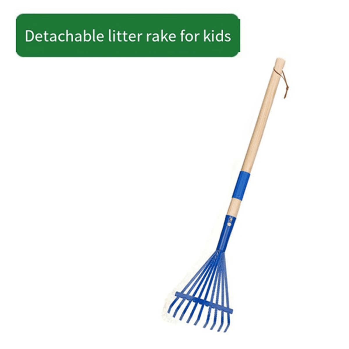 Râteau pour enfants de 68,6 cm en acier à neuf dents avec poignée en bois, assemblage facile, outils de jardin pour enfants avec tête de râteau verte, outils de jardinage éducatifs pour