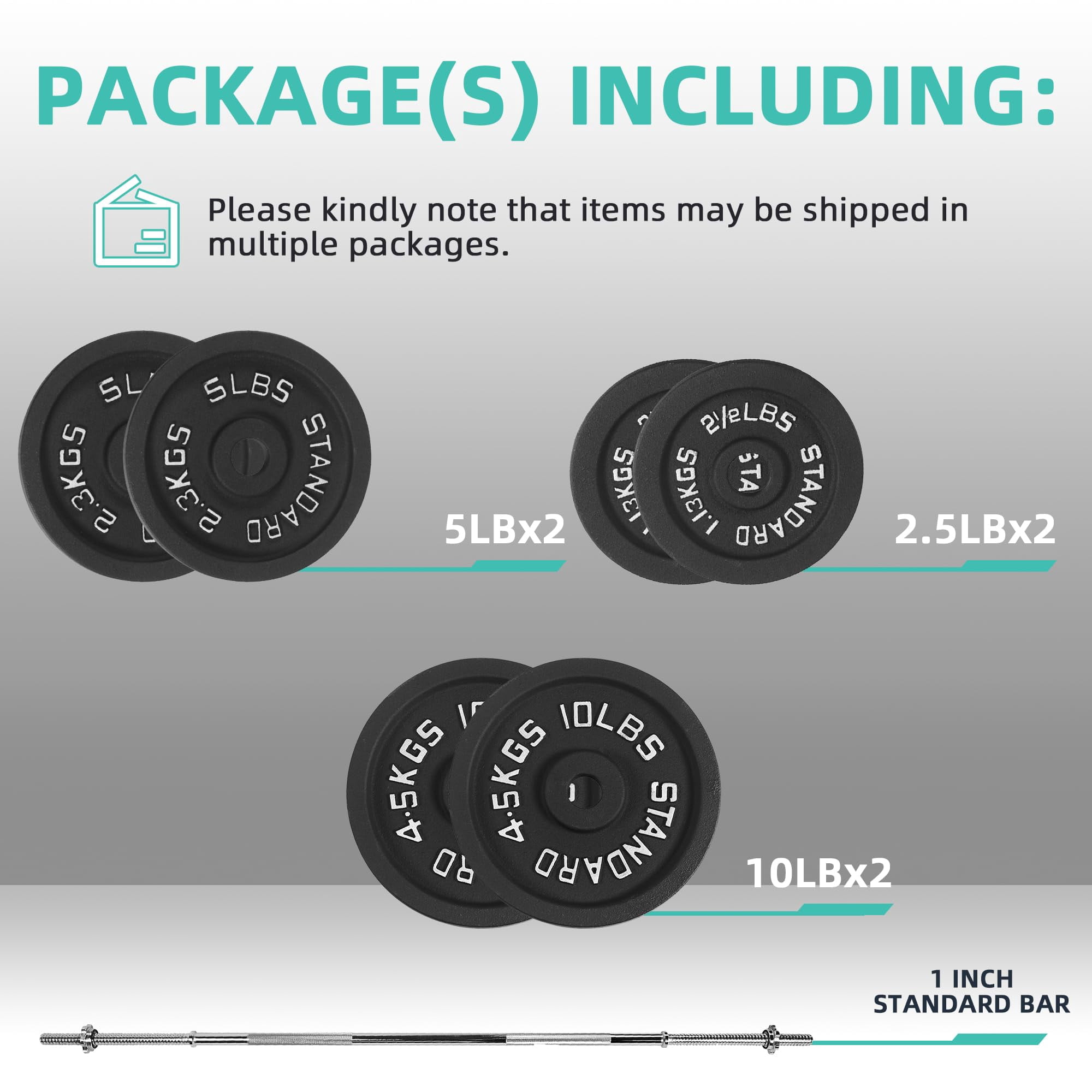 Sprint Demon 35LB Standard Barbell Set with 1-Inch Threaded Bar, Adjustable Weight Plates with Spinlock Collars for Home Gym Strength Training