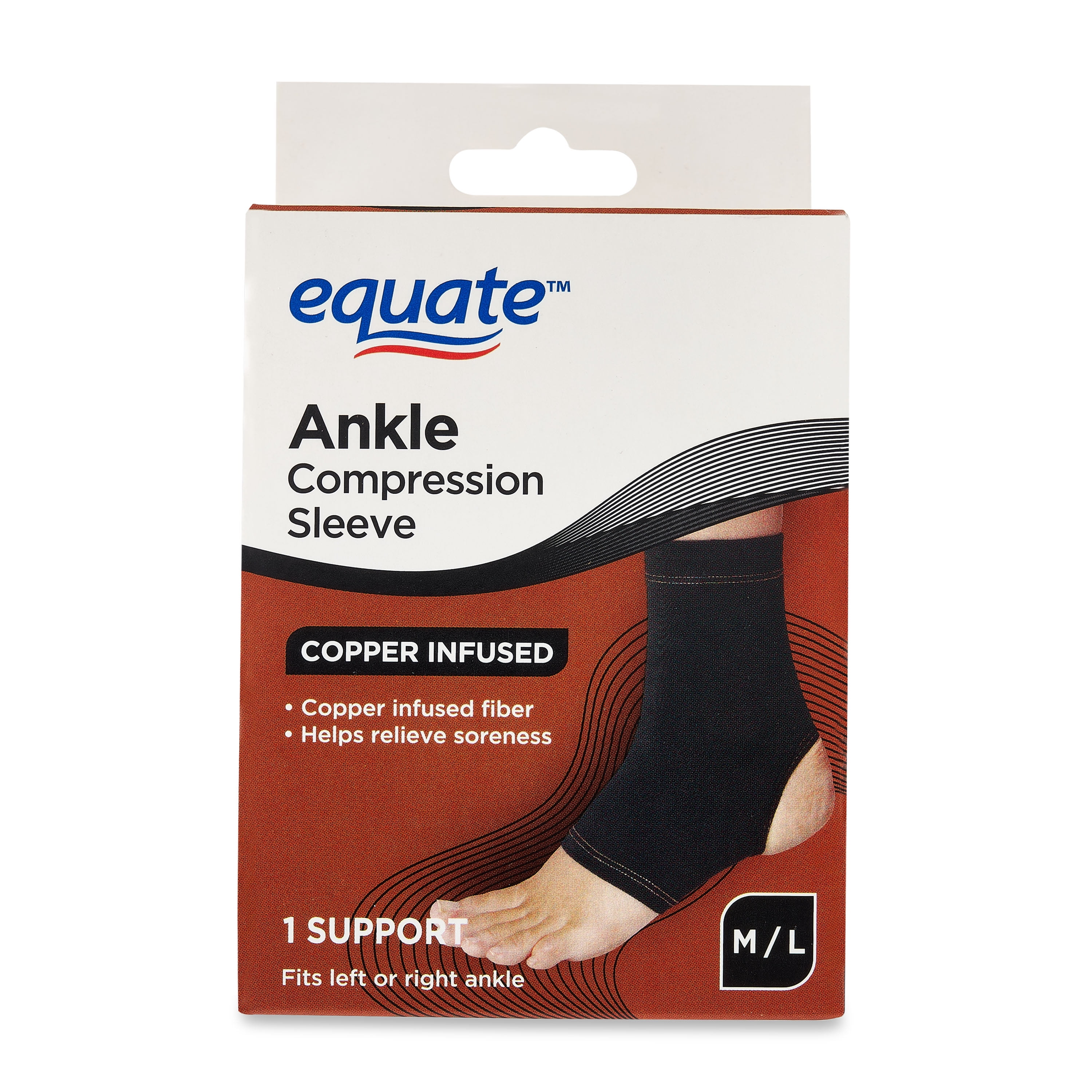 Equate Copper-Infused Ankle Compression Sleeve Brace, Medium / Large