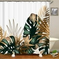 thumbnail image 4 of Tropical Plant Shower Curtain, Gold Leaf Botanical Shower Curtain Set, Green Monstera Shower Curtains for Bathroom, Waterproof Fabric with 12 Hooks, 72 x 72 Inches, 4 of 6