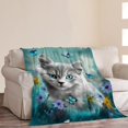 thumbnail image 4 of Couverture Chat pour Filles Femmes Mignon Chat avec Papillon Bleu Couverture Ultra, 4 of 5