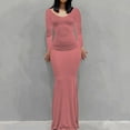 thumbnail image 2 of IROINNID Maxi Dress for Women Sexy Buttocks Round-Neck Solid Slimming Long Sleeve Dress,Pink, 2 of 8
