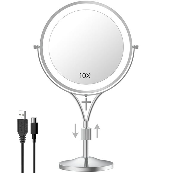 Espejo de maquillaje iluminado de sobremesa LANSI de 7 pulgadas con aumento de 1x/10x