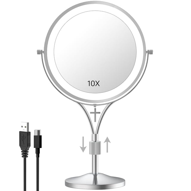 Espejo de maquillaje iluminado de sobremesa LANSI de 7 pulgadas con aumento de 1x/10x