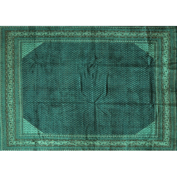 Ahgly Company Machine Washable Indoor Rectangle Persian Turquoise Blue Traditional Area Rugs, 5' x 7'