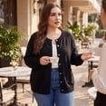 thumbnail image 2 of Agnes Orinda Women's Plus Size Long Sleeves Button Down Crew Neck Knit Sweater Cardigan 2X Black, 2 of 8