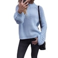 thumbnail image 3 of Womens Turtle-Neck Oversized Sweaters Casual Long Sleeve Pullover Loose Chunky Knit Jumper Light Blue M, 3 of 9