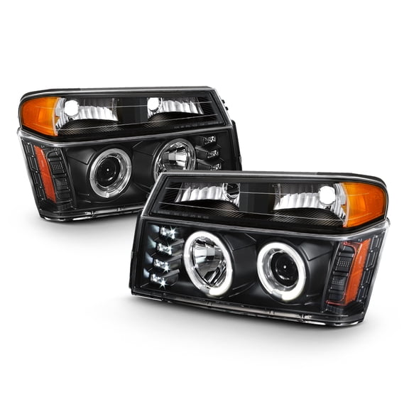 AKKON - Fits 2004-2012 Chevy Colorado GMC Canyon Dual LED Projector Black Headlights Bumper Parking Signal Lamps Pair L R