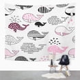 thumbnail image 2 of UFAEZU Pink Hand Drawn with Whale Cute Shark Baby Summer Underwater Black Children Wall Art Hanging Tapestry Home Decor for Living Room Bedroom Dorm 60x80 inch, 2 of 2