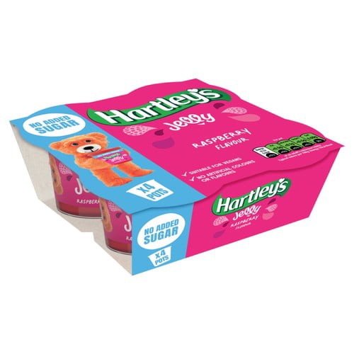 Hartley's No Added Sugar Raspberry Jelly 4 x 115g, British Import (Pack of 2)