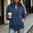 thumbnail image 6 of Wxolcjlv Solid Ribbed Quarter Zip Sweatshirts for Women Stand Collar Long Sleeve Tops, 6 of 9
