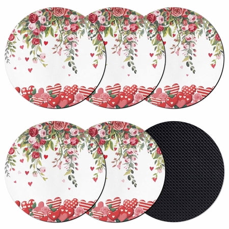 Valentine s Day Coasters Set of 6 Absorbent Coasters for Drinks Spring Love Roses Floral Botanical Watercolor Coaster for Desk Coffee Table Protection Home Decor House Warming Gifts 4