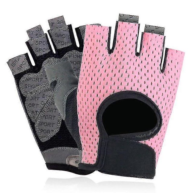 CHAO Guantes de gimnasio para mujer, de medio dedo, para levantamiento de pesas, con almohadilla de gel antideslizante, para entrenamiento de culturismo y ciclismo, talla M, color rosa