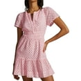 thumbnail image 1 of FOCUSNORM Robe Mini Femme Slim Pointelle Col en V Manches Courtes Taille Smockée Robe à Volants pour Plage Fête Club, 1 of 9