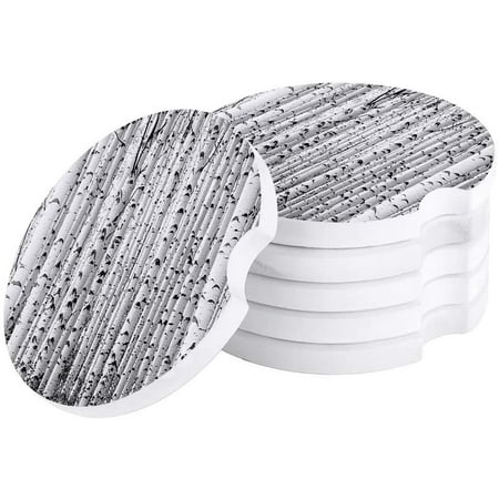 

KXMDXA Black and White Style Birch Forest Set of 2 Car Coaster for Drinks Absorbent Ceramic Stone Coasters Cup Mat with Cork Base for Home Kitchen Room Coffee Table Bar Decor