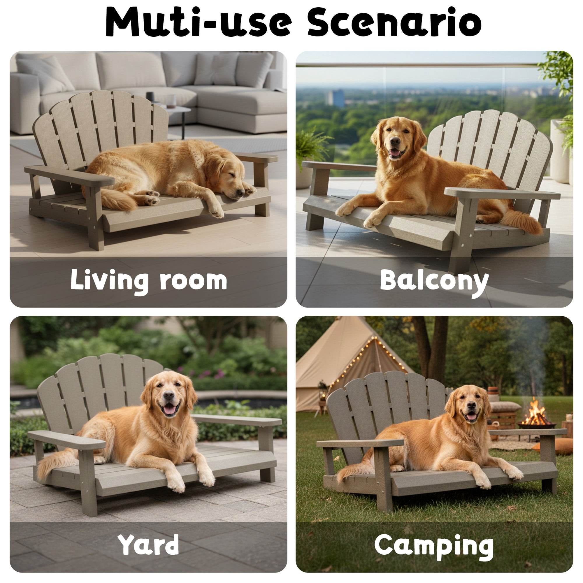 Nihsuao Resin Dog Bed, Waterproof Pet Bed for Medium to Large Dogs, Off-The-Ground & Chew Proof, Easy Assemble & Clean for Indoor Outdoor, Gray
