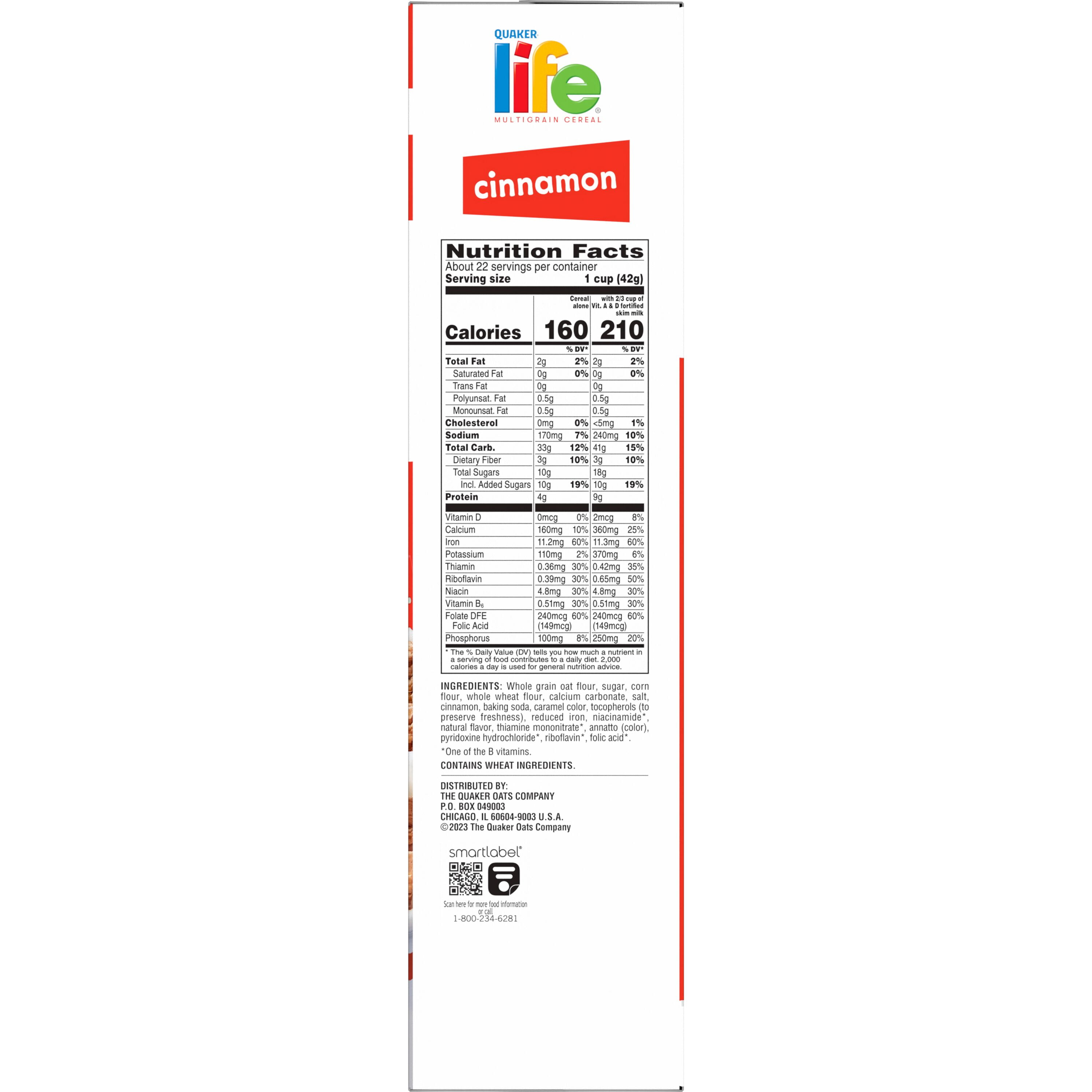 (6 pack) Quaker Life Cereal, Cinnamon, Mega Size, Breakfast Cereal 32.5 oz