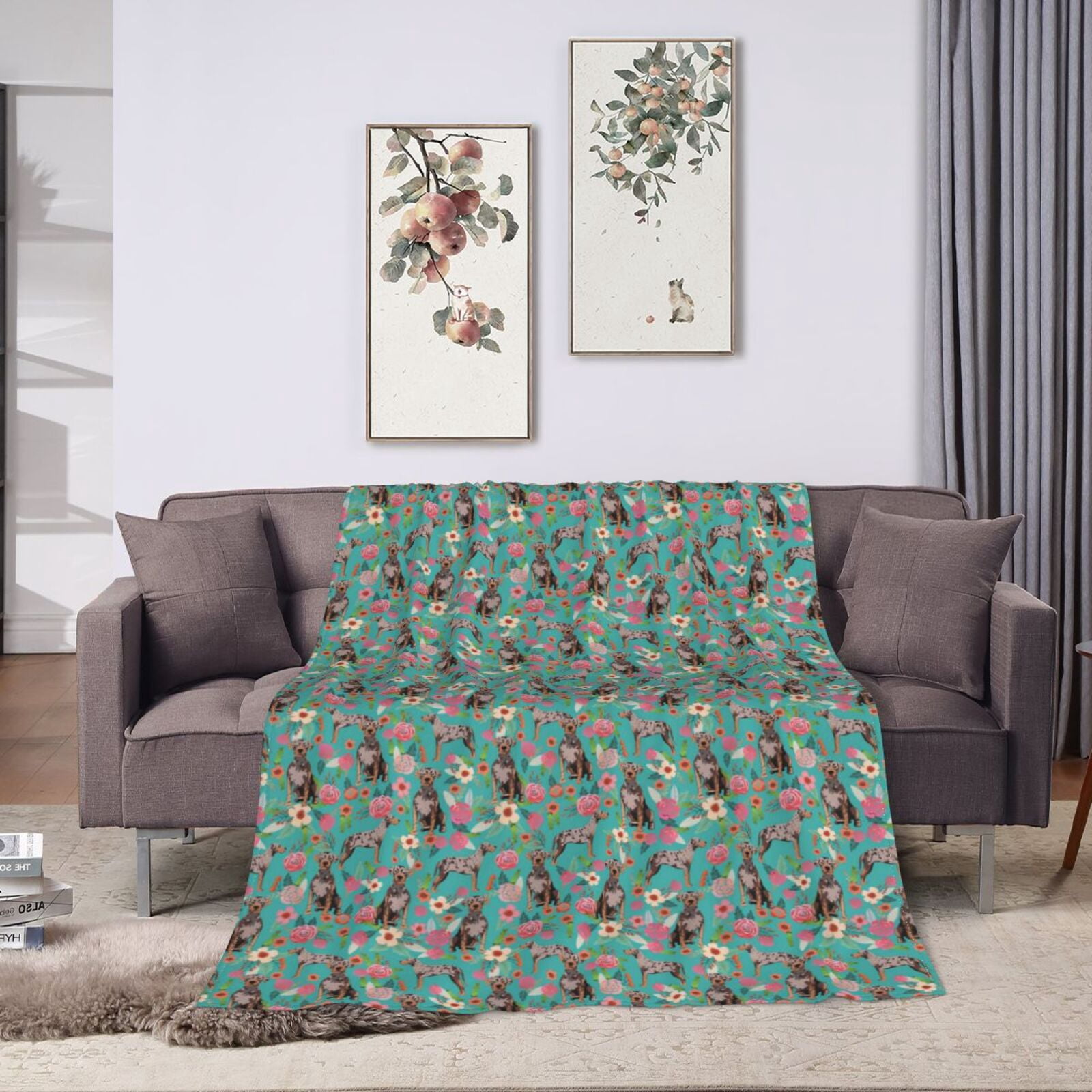 Wijzvio Catahoula Leopard Dogs Lovers Flower Floral Throw Blanket Soft Fuzzy Fleece Blanket For Couch Bed Living Room Decoration 50"X40"