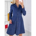 thumbnail image 4 of Women'S Long Sleeve Single Row Button Corduroy Shirt Dress Midi Maxi Casual Shift Dress Blue S, 4 of 7