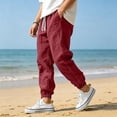 thumbnail image 3 of Dwellite Men Casual Linen Jogger Pants Relaxed Fit Trousers Elastic Waist Drawstring Sweatpants with Pockets Deep Red 3XL, 3 of 7