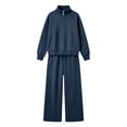 thumbnail image 4 of Lmueinov Two Piece Sets for Women Fleece Sweatsuit Button Mock Neck Sweatshirts Wide Leg Sweatpants Workout Lounge Sets with Pockets Fall Casual Outfits, 4 of 6