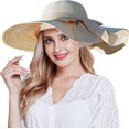 thumbnail image 2 of Sombrero de paja de ala ancha para mujer (caqui), sombrero plegable y enrollable, sombrero de playa, UPF 50+. JM, 2 of 5