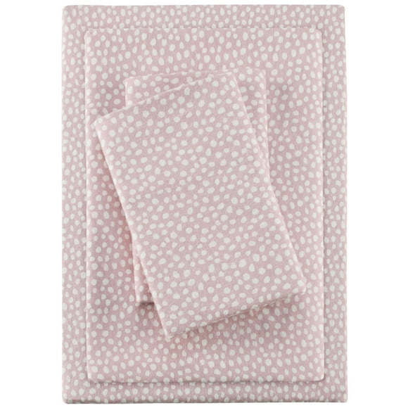 True North par Sleep Philosophy Drap en Flanelle Douillet et Chaud 100 % Coton - Imprimé Fantaisie Animaux Étoiles Mignon Ultra Doux Ensemble de Literie Temps Froid, Grand Lit, Pois Rose 4 Pcs