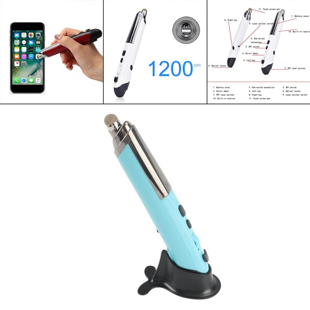 Portátil, 2.4G Inalámbrico, Lápiz táctil USB óptico, Ratón 1600DPI, Navegación Web Ratones de escritura Mini Pen azul CUTICAT Lápiz de ratón inalámbrico