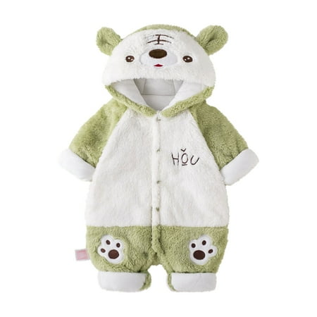 

QWERTYU Infant Baby Hooded Embroidery Jumpsuit for Girl Boy Winter Warm Clothes Cartoon Romper 3M-12M Green 80