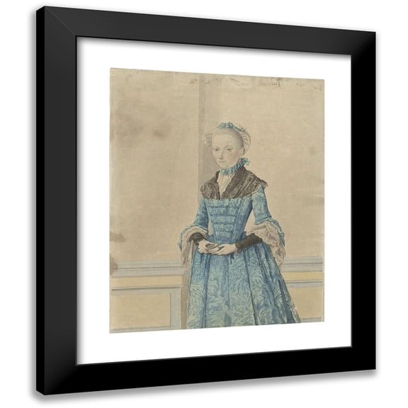 Isaac Lodewijk la Fargue van Nieuwland 12x14 Black Modern Framed Museum Art Print Titled - Portrait of Maria Van Ijsseldijk, Standing Knee Piece (1736 - 1805)