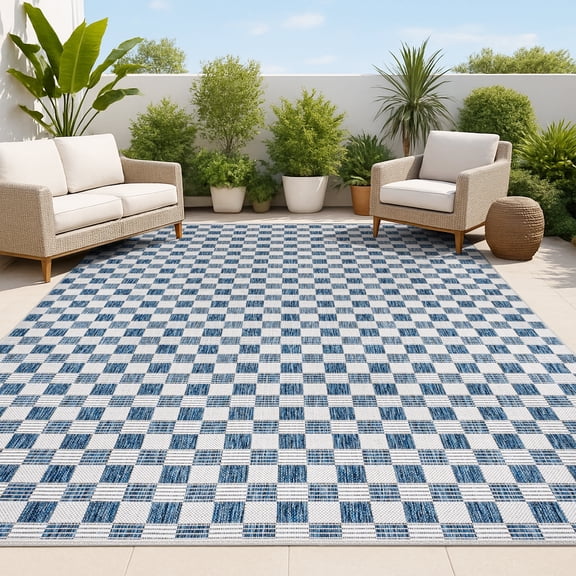 JONATHAN Y TUSCAN SUN 5 x 8 Area Rug, Aimee Traditional Cottage Checkerboard - Navy/Cream, TSN204B-5